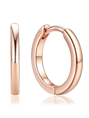 Image of PROSTEEL Huggie Hoop Earrings for Women, Hypoallergenic 925 Sterling Silver Post Lightweight Small Sleeper Cartilage Earrings Tiny Hoops 14mm Rose Gold (With Gift Box)