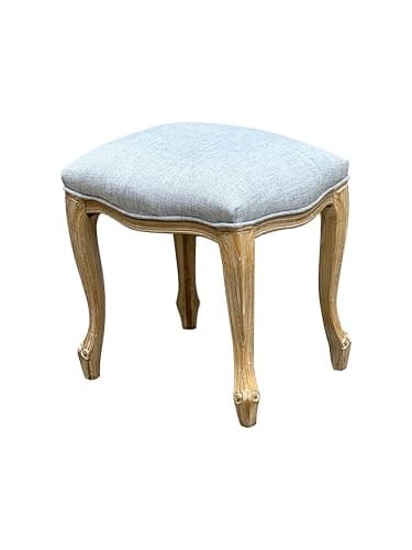Image of A ASPECT French style Jade Dressing Table Stool, White Washed Effect Solid Wood Legs, Padded seat cushion (Grey Cushion)