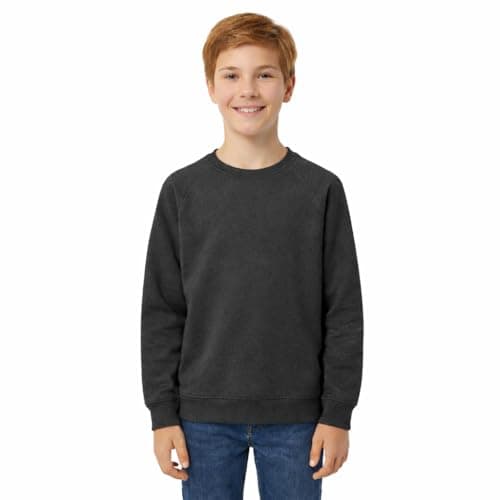 Image of KHIM Fleece Sweatshirt Unisex Sweater Jumper Full Sleeve Kids Boys Girls Children Top Crew Neck Outdoor Activewear (UK, Age, 11 Years, 12 Years, Regular, Charcoal)
