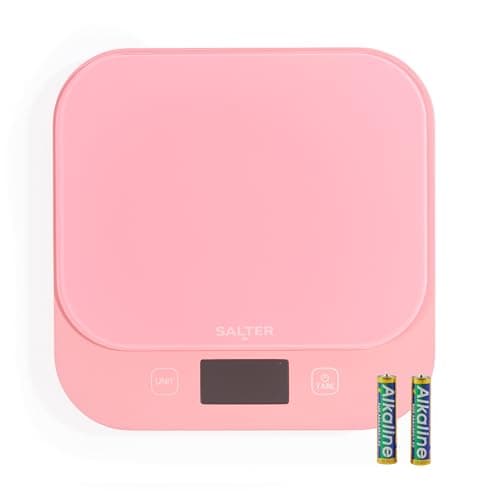 Image of Salter British Bakes Digital Kitchen Scale – 10kg Capacity Baking Scale, Measure Liquids, Waterproof & Washable, Add & Weigh Tare Function, Tempered Glass Platform, 1g Precision, Backlit Display, Pink