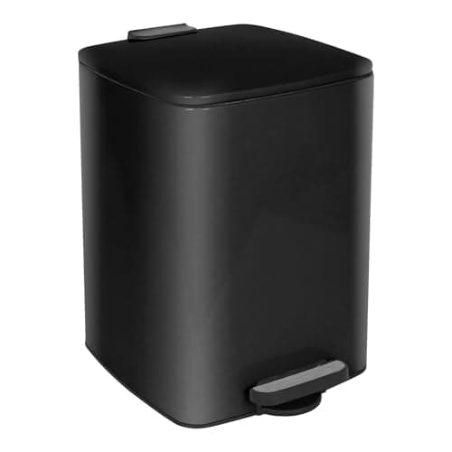 Image of Harbour Housewares 20L Square Stainless Steel Pedal Bin – Black Soft Close Kitchen Trash Can with Foot Pedal, Removable Inner Bucket, Hands Free Rubbish Bin for Home, Office, Utility Room