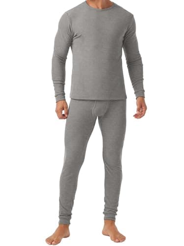 Image of QIXING Men's Long Johns Thermal Underwear Set Fleece Lined Heavyweight Thermal Base Layer for Winter (Gray, L)