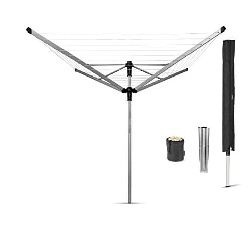 Image of Brabantia - Lift-O-Matic Advance - 50m Of Clothes Line - Adjustable Height - UV-Resistant & Non-Slip Lining - Umbrella System - With Ground Spike 50mm, Cover & Peg Bag - Metallic Grey - Ø 295cm