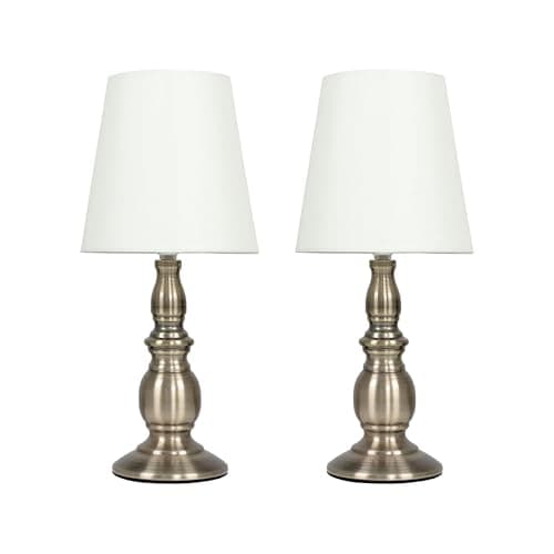 Image of MiniSun | Antique Brassed Touch Table Lamps with Cream Shades | Table Lamps, Home Décor & Improvement Essential | Set of 2