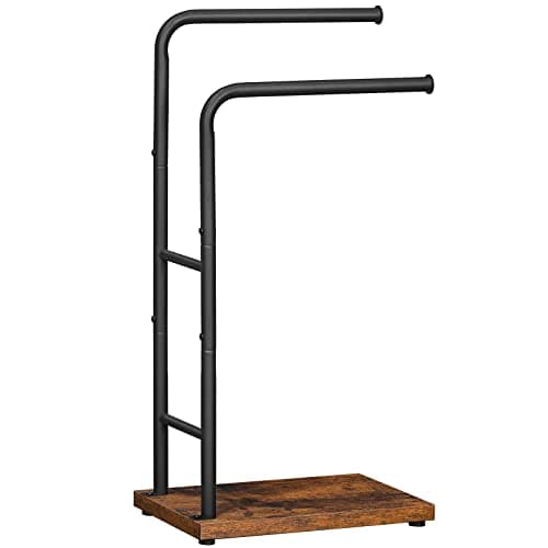 Image of HOOBRO Towel Stand, Free Standing Towel Rail, Towel Rack with Storage Shelf, Towel Holder for Bathroom, Bedroom, Living Room, Rustic Brown and Black EBF24LB01G1