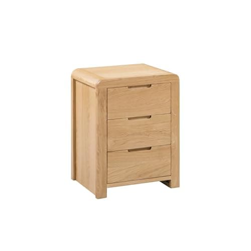 Image of Julian Bowen Curve 3 Drawer Bedside, Oak, Height: 61cm, Width: 38cm, Depth: 45cm