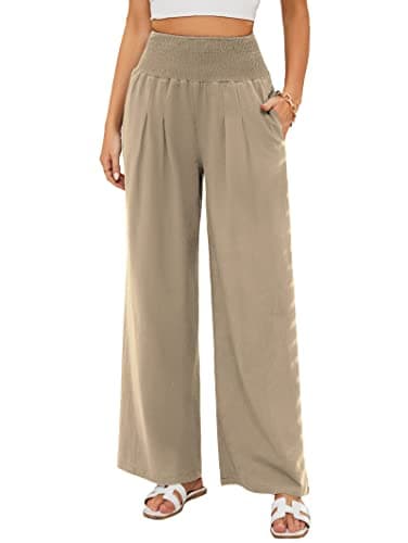 Image of Famulily Women's Casual High Waisted Linen Trousers Straight Wide Leg Pants Khaki XL