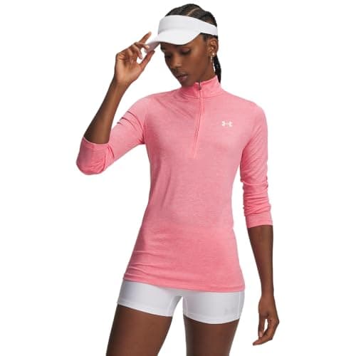 Image of Under Armour Womens Tech Half Zip Top Long Sleeve Running Pink/white 12