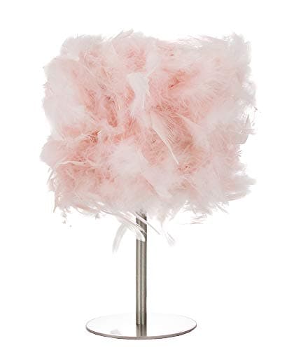 Image of Happy Homewares Modern and Chic Real Pink Feather Table Lamp with Satin Nickel Base and Switch - Perfect for Childrens Bedroom - 40w Maximum SES Bulb