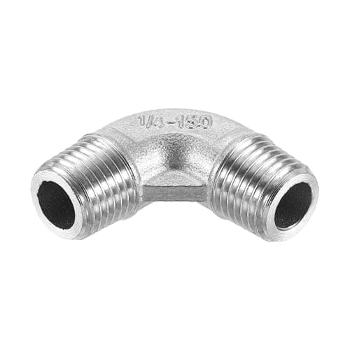 Image of sourcing map 1 Pcs 1/4" PT Male 90 Degree Elbow Stainless Steel Water Pipe Fittings Air Hose PVC Tube Cast