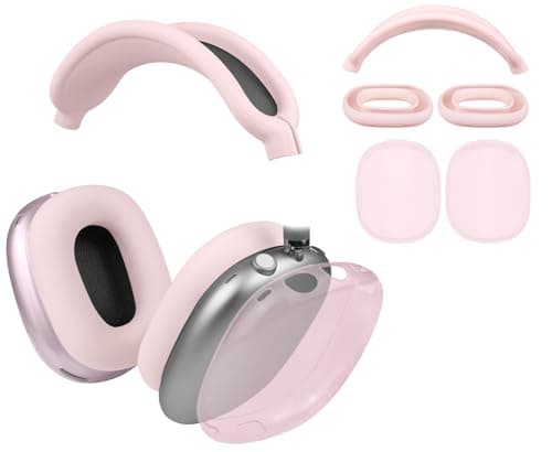 Image of SOULWIT Protective Kit for AirPods Max 2/1 (2026/2024/2020, USB-C/Lightning), Headband Cover + TPU Case Protector + Silicone Ear Pad Covers, Sweatproof, Washable, Anti-Scratch (Pink)