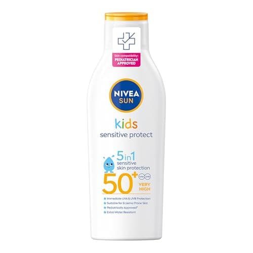 Image of NIVEA SUN Kids Protect & Sensitive Sun Lotion (200ml) Sunscreen with SPF 50+, Kids Suncream for Sensitive Skin, Immediately Protects Against Sun Exposure