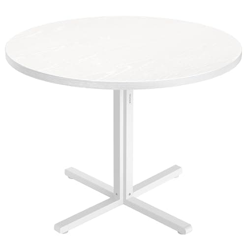 Image of VASAGLE Round Dining Table, Small Kitchen Table for 4 People, Farmhouse Style, Water-Resistant Surface, 80 cm Diameter, 74.8 cm Height, for Dining Room, Living Room, Snow White KDT082W01