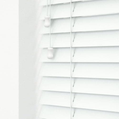 Image of APEX FURNISHING White Faux Wood Venetian Blinds with Strings 50mm Slats Easy Fit Child Safe Trimmable Home Office Window Blinds (90cm x 150cm)