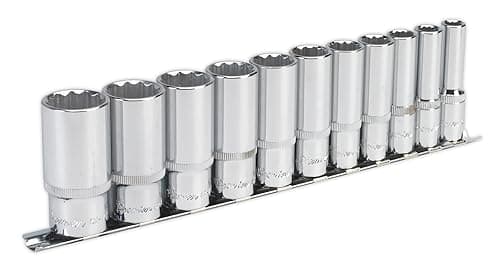 Image of Sealey Ak2673 Socket Set 11Pc 3/8Sq Drive 12Pt Deep Walldrive Imperial