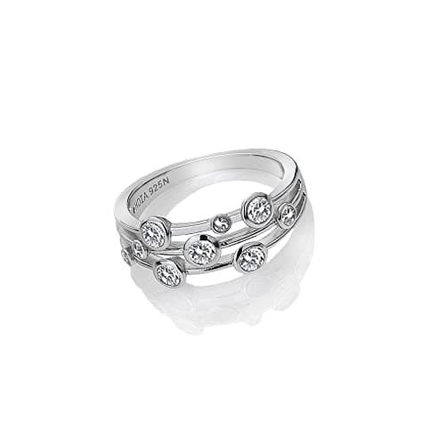 Image of Hot Diamonds Tender Sterling Silver White Topaz Statement Ring for Women – White Topaz Raindrops & Real Diamond in 925 Sterling Silver Tender Collection Size R