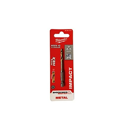 Image of Milwaukee Shockwave Metal Drill Bit HSS-G Red Hex Titanium 1/4 Inch 4.5 x 76 mm
