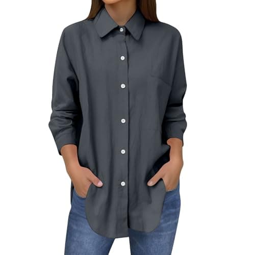 Image of Generisch Plain Fashion Linen Shirt with Chest Pocket for Summer Beach, gray, S