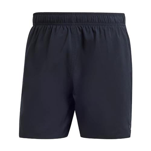 Image of adidas Men's Solid CLX Short-Length Swim Shorts, Black/Lucid Lemon, XL