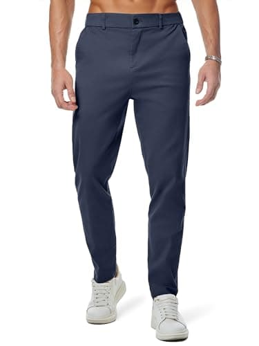 Image of Elegancity Mens Chino Trousers Slim Fit Tapered Leg Dress Pants Cotton Twill Chinos Smart Casual Stretch Pants with Pockets Sail Blue, XXL