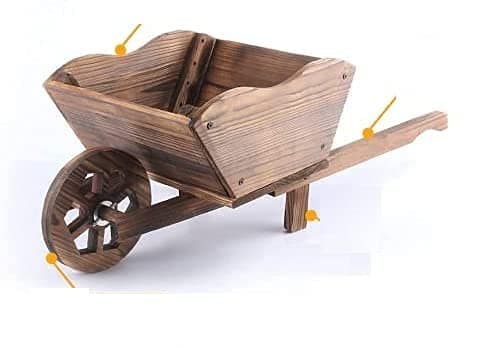 Image of Unibos Wooden Wheelbarrow Planter Rustic Finish Wooden Garden Ornament Heavy Duty Wheelbarrow Decorative Garden Planter