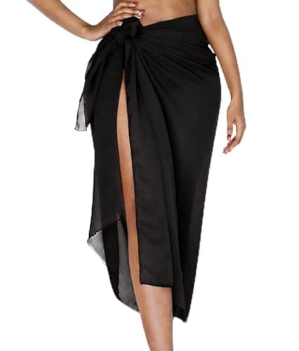 Image of UMIPUBO Beach Sarong for Women Swimwear Bikini Cover Up Chiffon Wrap Sarongs Beach Pareo Long Skirts Dress Elegant Summer Swimsuit Cover-ups Scarf Shawl Beachwear(Black, One Size)