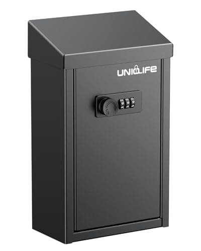 Image of Uniclife Key Drop Box for Outside, Metal Donation Box Collection Box with Combination Lock, Safe Suggestion Box, Wall Mounted Mailbox with Top Slot, Steel Cash Drop Box for Home Office and Business