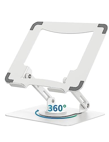 Image of SOUNDANCE Laptop Stand with 360° Rotating Base, Ergonomic Computer Riser for Desk, Adjutable Height Muti-Angle, Foldable Laptop Mount, Stable Metal Holder Support 10-15.6" Notebook PC, White