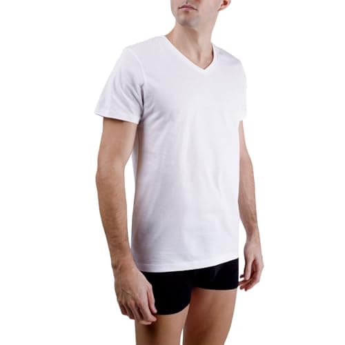 Image of pierre cardin underwear Men's Cotton T-Shirt, Signature T-Shirt, V-Neck with Embroidery, Grey, White, L