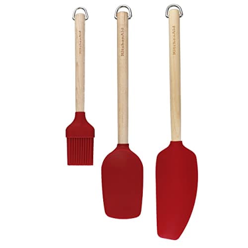 Image of KitchenAid 3pc Birchwood Baking Set with Pastry Brush, Spoon Spatula and Mixer Spatula, Red