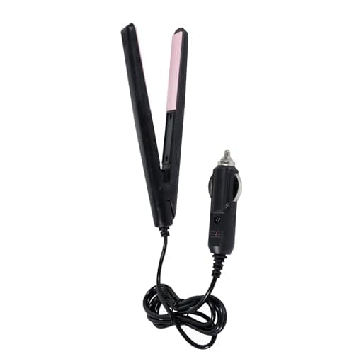 Image of MACHSWON 12V Portable Car Hair Styler Travel Black and Pink Hair Straightener Flat Iron Straightening
