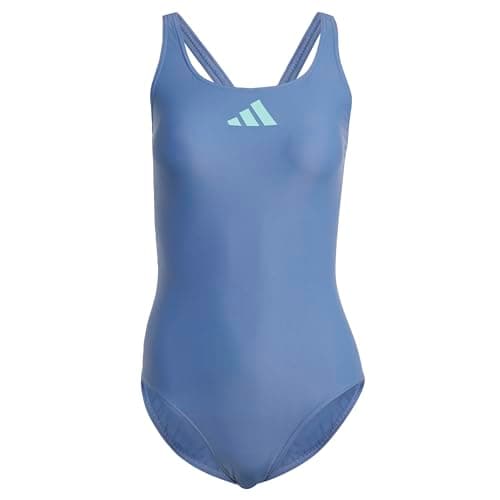 Image of adidas Women's 3 Bar Logo Swimsuit, Crew Blue/Flash Aqua, 38