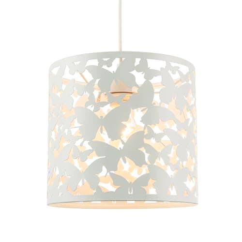 Image of Unique Butterfly Themed Pendant Ceiling Light Shade in Gloss White | 23cm x 25cm | Creates Ambient Effect When Light Shines Through by Happy Homewares
