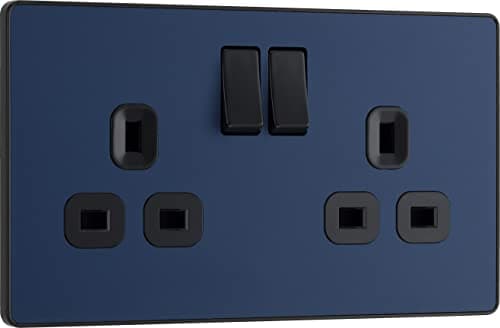 Image of BG Electrical Double Switched Power Plug Wall Socket, Screwless, Evolve, Matt Blue, 13A, PCDDB22B