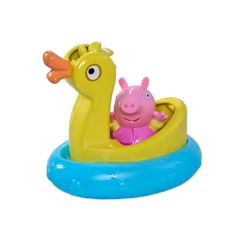 Image of TOMY Toomies Peppa Pig Peppa and Duck Bath Float - Peppa Water Squirter Bath Toy and Duck Pourer Float with Water Wheel - Officially Licensed Peppa Pig Toys - Baby Bath Toys for +18 Months, Small