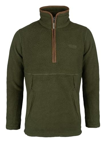 Image of JACK PYKE Mens Half Zip Sherpa Fleece Pullover – Deep Pile Warm Outdoor Jumper with Zipped Kangaroo Pocket and Drawstring Waist – 100% Polyester Comfortable Country Mid Layer – Olive, X-Large