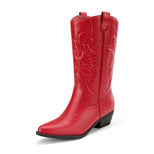 Image of DREAM PAIRS Women's Comfortable Winter Western Boots,Waterproof Mid Cowboy Boots for Ladies,Beautiful and Stylish Party and Character Dress Up Boots,Size 8,Red,SDMB2218W