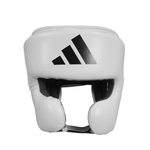 Image of adidas Speed Head Guard - Medium, White - CE-Approved Boxing Headguard with Ear and Cheek Protection, Has Added Force Resistance, Adjustable Non-Slip Training Gear for MMA and Sparring