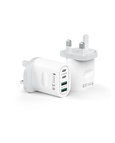 Image of 2 Pack 60W USB C Charger Plug, 4-Port Multi USB Plug UK Fast Charging Adapter (Dual USB-C 30W + Dual USB-A 5V/2.1A), GaN Type C Wall Charger for iPhone 16/15/14/13/12 Pro Max, iPad, Samsung