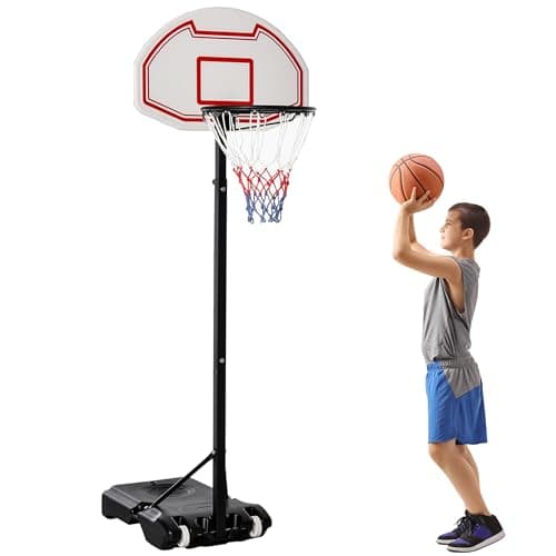 Image of HOMCOM Basketball Hoop Outdoor, Portable Basketball Hoop and Stand with Weighted Base, Portable on Wheels, 1.55-2.1m, for Teens, Juniors, Adults, White