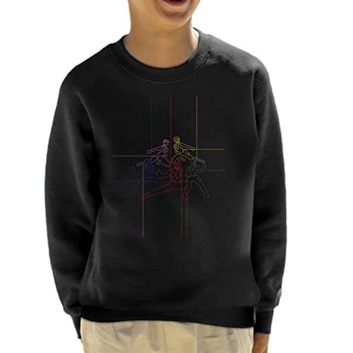 Image of All+Every Power Rangers Action Pose Line Art Kid's Sweatshirt Black