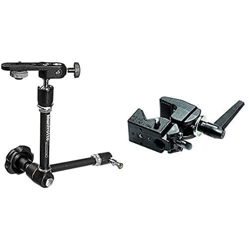 Image of Manfrotto Variable Friction Arm with Bracket, Black & Super Clamp without Stud, Black