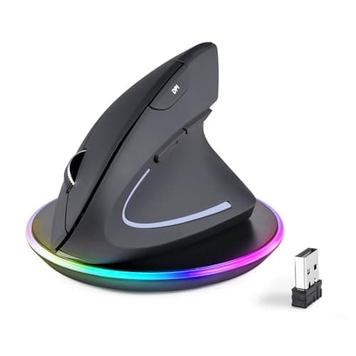 Image of Perixx PERIMICE-813RX Wireless Ergonomic Vertical Mouse, Multi-Device Connectivity, Rechargeable with Charging Pad, Adjustable DPI 1000/1600/2400/3200, Black