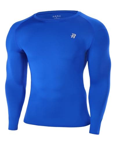 Image of Runhit Men's Compression Base Layer Long Sleeve Top, Wicking UPF 50+ Thermal Undershirt for Cycling, Football, Rugby and Outdoor Sports Royal Blue M