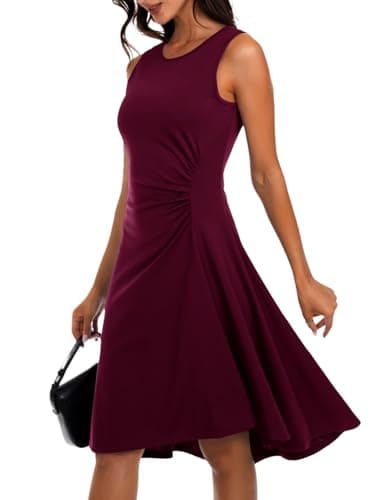 Image of DRESSTELLS Party Dresses for Women UK, Cocktail Evening Formal Aline Wedding Guest Prom Casual Sleeveless High Low Midi Dress Burgundy S