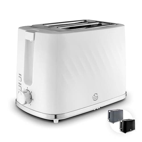 Image of Swan ST14071WHT Windsor 2 Slice Toaster with 7 Browning Levels, Defrost/Reheat/Cancel Functions, Self-Centring Functions and Removable Crumb Tray, 900W, White