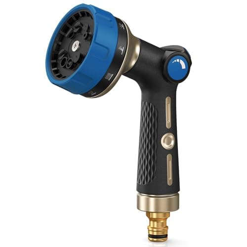 Image of RAINPOINT Hose Pipe Spray Gun, 10 Patterns, Heavy Duty Metal Garden Hose Spray Gun with Thumb Flow Control, High Pressure Hose Nozzle Sprayer for Watering Plants, Lawns, Car and Pet Washing, Blue