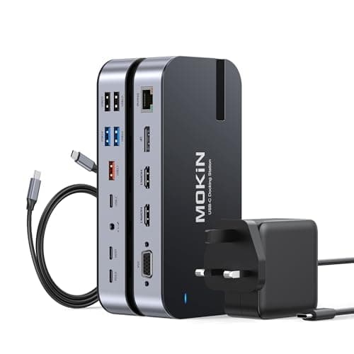 Image of MOKiN USB C Docking Station Dual Monitor with 65W Power Adapter 15 in 1 Laptop Docking Station Quad Monitor USB C Dock with Dual HDMI DisplayPort, VGA, 6 Type-C/A, RJ45, 100W PD, Audio SD/microSD