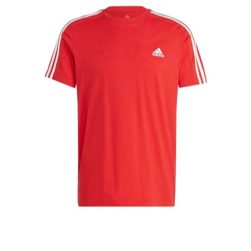 Image of adidas Men's Essentials Single Jersey 3-stripes Tee Short Sleeve T-Shirt, Better Scarlet/White, M