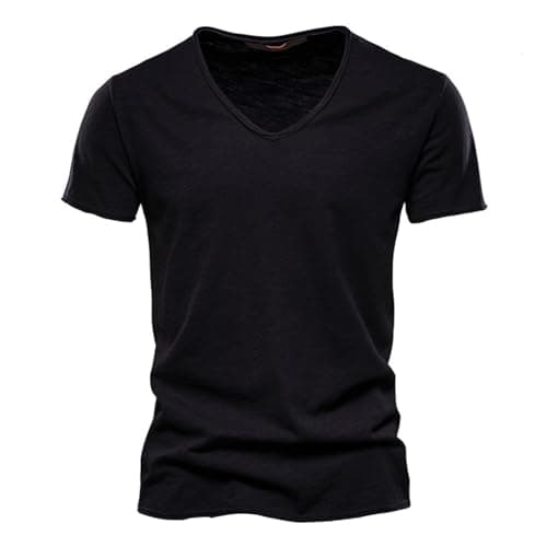Image of Men's Short Sleeve T Shirts Casual V Neck Cotton Summer Tees for Men Black